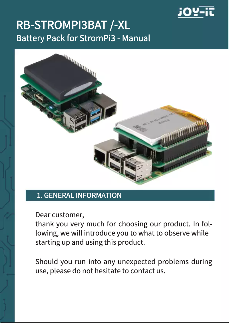 Page 1 de la notice Manuel utilisateur Joy-It RB-StromPI3BAT