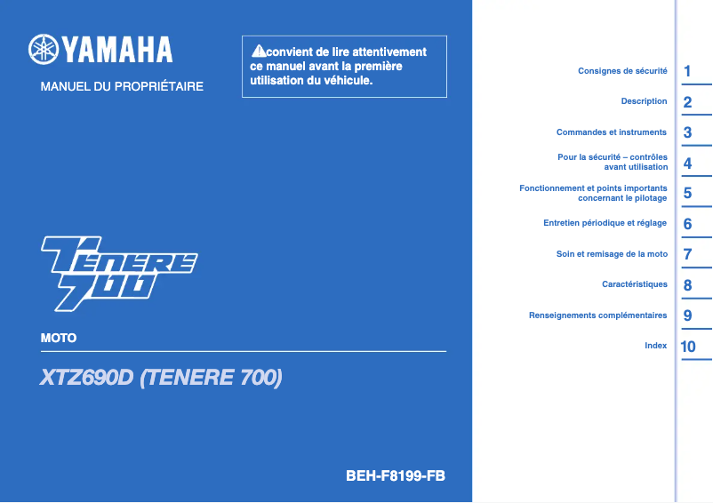 Image de la première page du manuel de l'appareil Tenere 700 Rally Edition (2022)