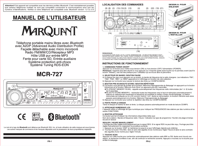 Page 1 de la notice Manuel utilisateur Marquant MCR-727