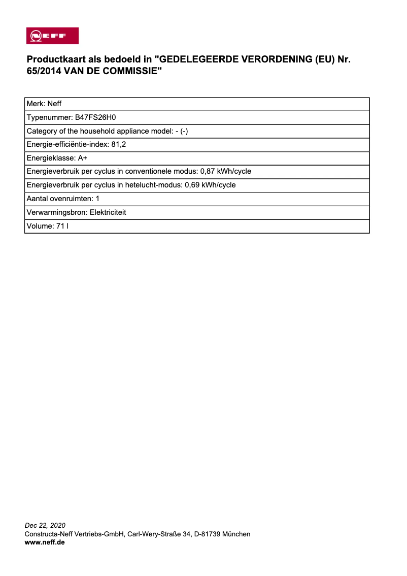 Page 1 of the manual Instruction Manual Neff B47FS26H0