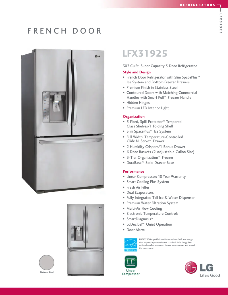 Page 1 de la notice Fiche technique LG LFX31925ST