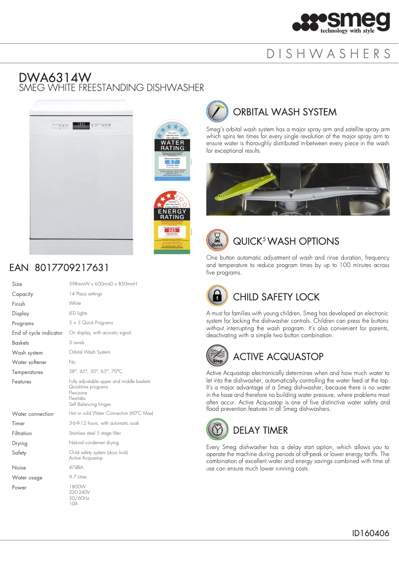 Page n°1 - Fiche technique Smeg DWA6314W2