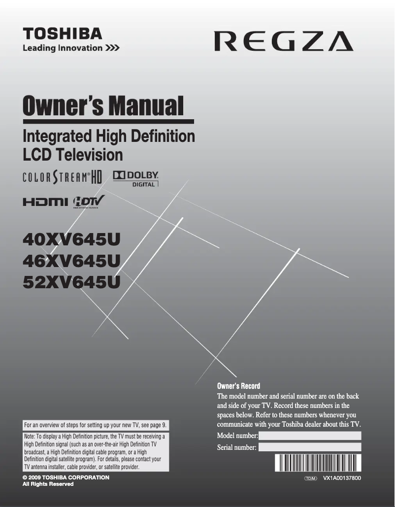 Image de la première page du manuel de l'appareil Regza 40XV645U