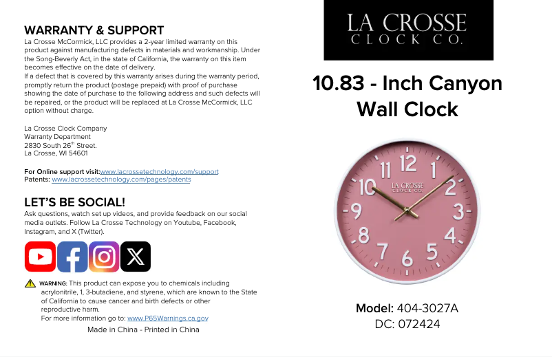 Page 1 de la notice Manuel utilisateur La Crosse Technology 404-3027A