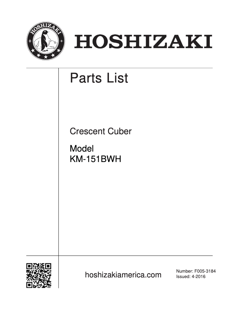 Page 1 de la notice Manuel utilisateur Hoshizaki KM-151BWH