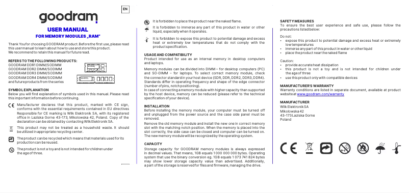 Page 1 de la notice Manuel utilisateur Goodram GR2666S464L19S/8G