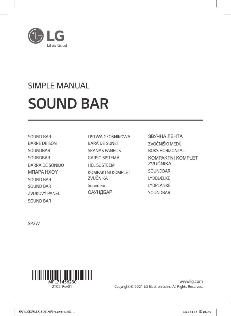 Page 1 de la notice Manuel utilisateur LG SP2W