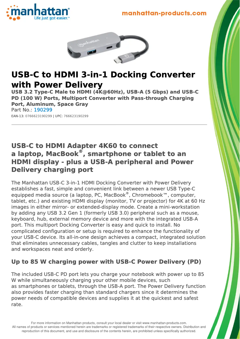 Page 1 de la notice Fiche technique Manhattan 190299