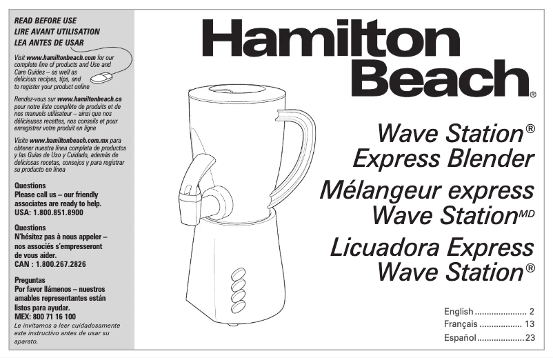 Page 1 de la notice Manuel d'utilisation et d'entretien Hamilton Beach Wave Station Express 58615