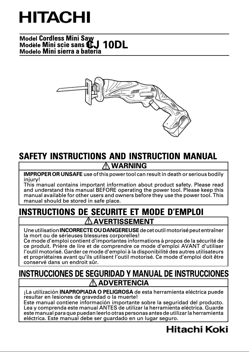 Page 1 de la notice Manuel utilisateur Hitachi CJ 10DL