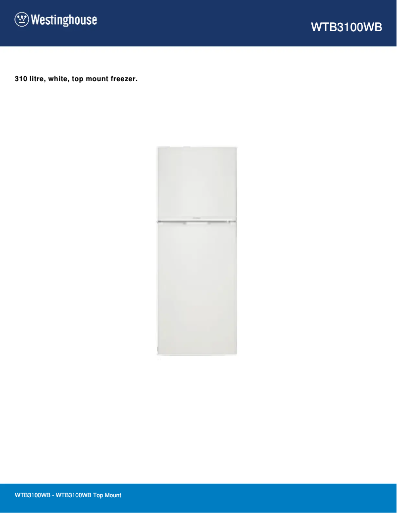 Page 1 de la notice Fiche technique Westinghouse WTB3100WB