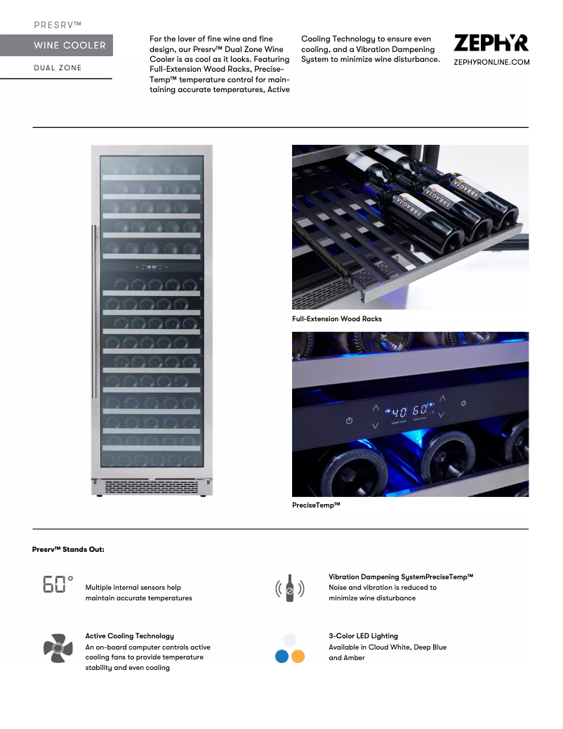 Page 1 de la notice Fiche technique Zephyr PRW24F02BG