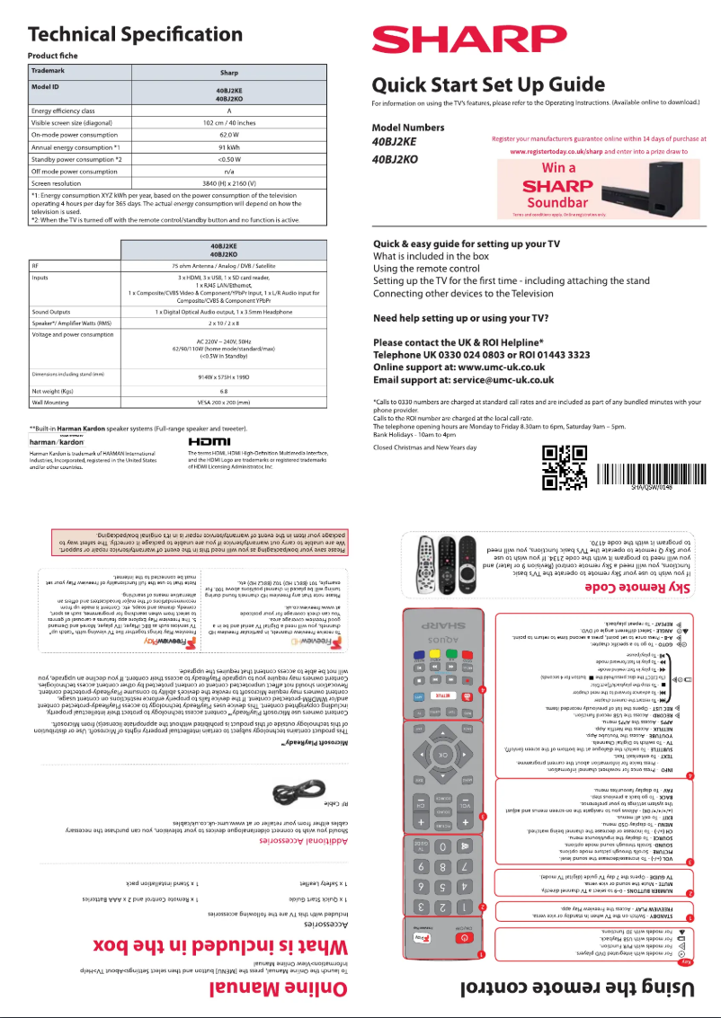 Page n°1 - Guide de démarrage rapide Sharp 40BJ2K