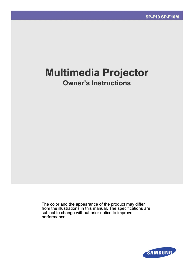 Page 1 de la notice Manuel utilisateur Samsung SP-F10M