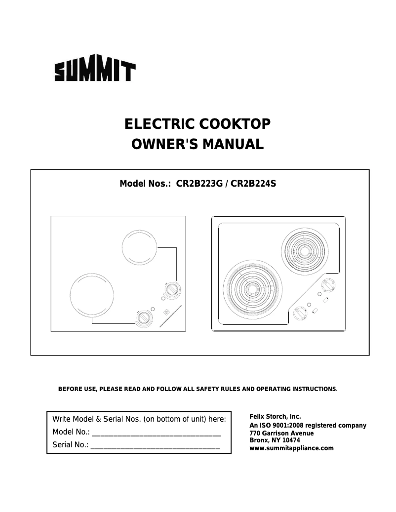 Page n°1 - Manuel utilisateur Summit CR2B223G