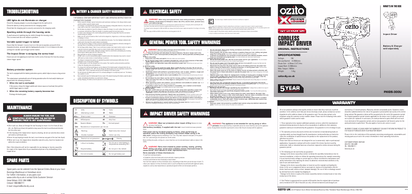 Página 1 del manual Manual de usuario Ozito PXIDS-300U