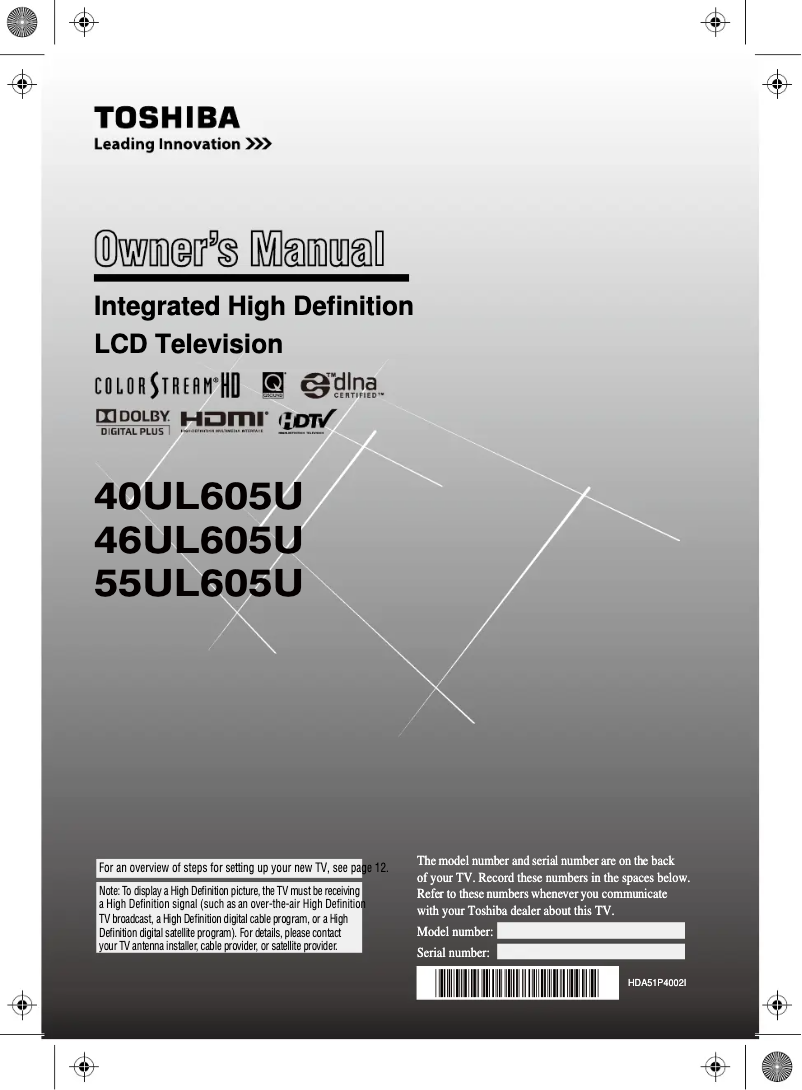 Page n°1 - Manuel utilisateur Toshiba 55UL605U