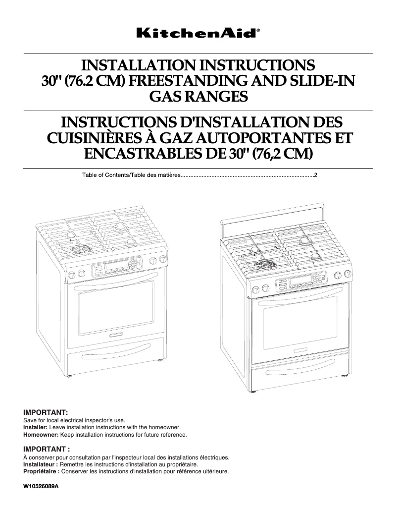 Page n°1 - Instructions / montage KitchenAid KGRS807SSS
