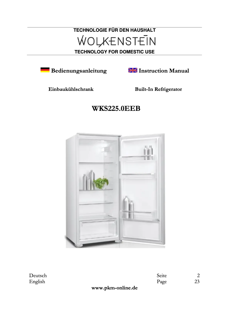 Page 1 de la notice Manuel utilisateur Wolkenstein WKS225.0EEB