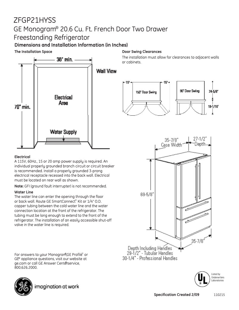 Page n°1 - Fiche technique GE ZFGP21HYSS