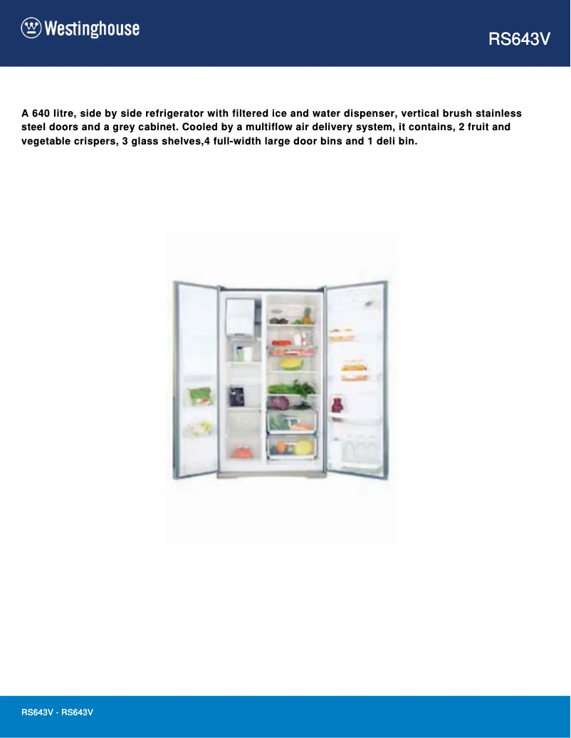 Page n°1 - Fiche technique Westinghouse RS643V