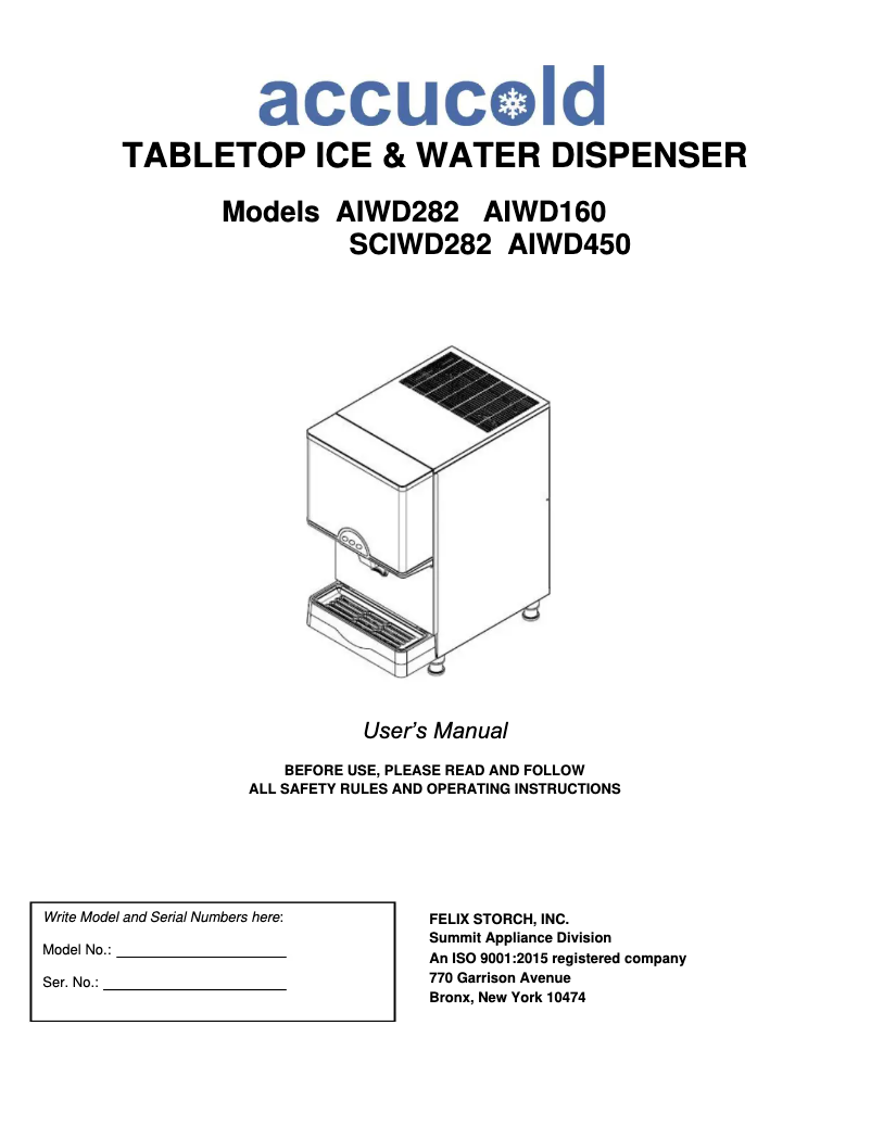 Page n°1 - Manuel utilisateur Accucold AIWD160