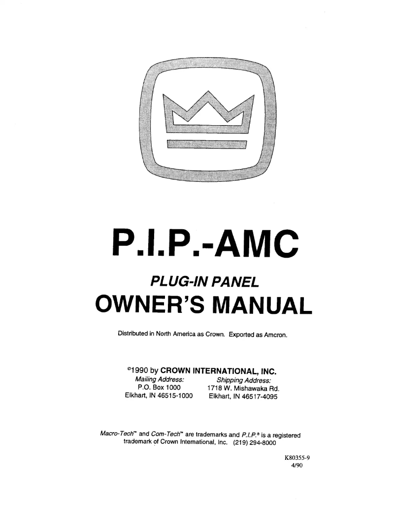 Page 1 de la notice Manuel utilisateur Crown P.I.P.-AMC