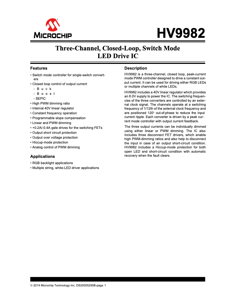 Página 1 del manual Manual de usuario Microchip HV9982