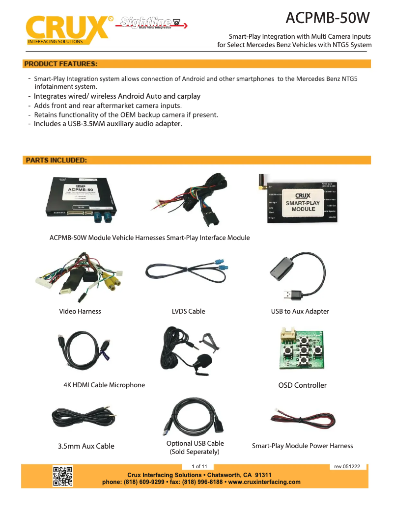 Page 1 de la notice Manuel utilisateur CRUX ACPMB-50W