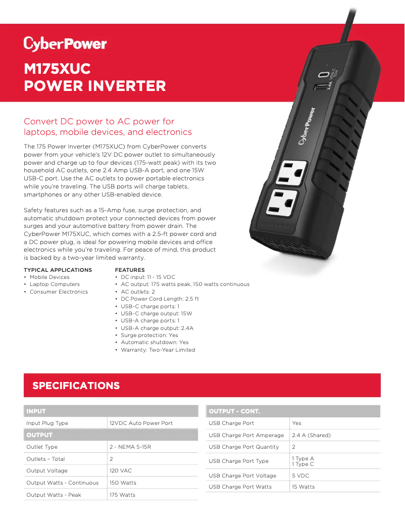 Page n°1 - Manuel utilisateur CyberPower M175XUC