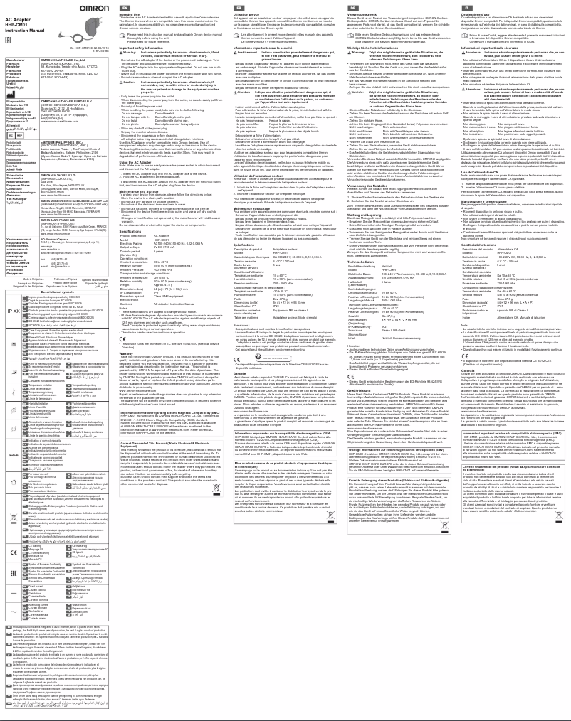 Page 1 de la notice Manuel utilisateur Omron HHP-CM01