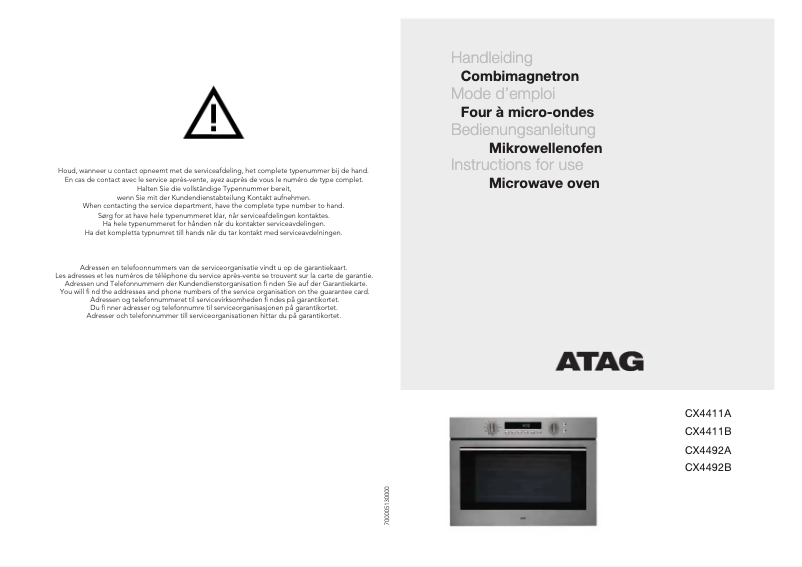 Page n°1 - Manuel utilisateur Atag CX4411B