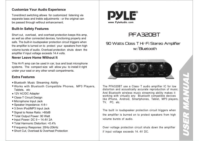 Imagen de la primera página del manual del dispositivo PFA320BT