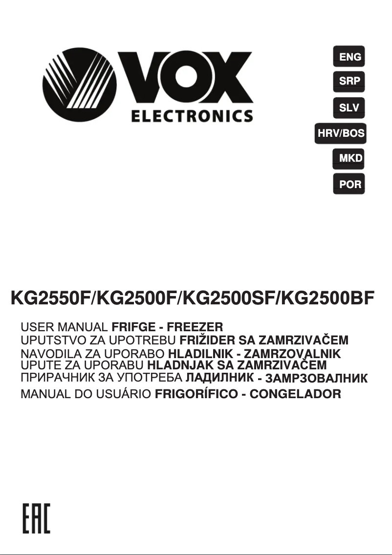 Page 1 de la notice Manuel utilisateur VOX KG 2550 F