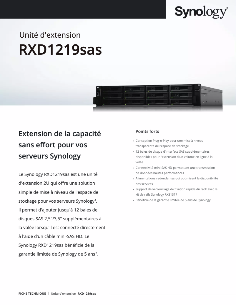 Page n°1 - Fiche technique Synology RXD1219sas