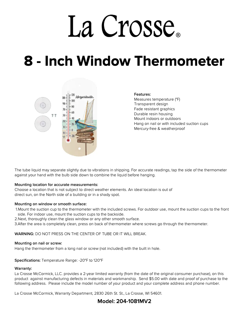 Page 1 de la notice Manuel utilisateur La Crosse Technology 204-1081MV2
