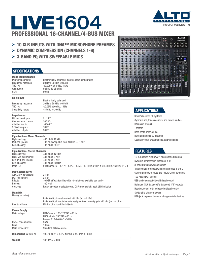 Image de la première page du manuel de l'appareil Live 1604