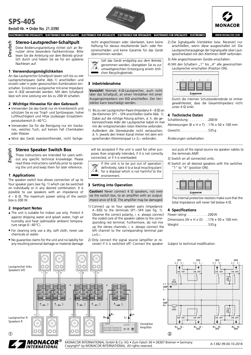 Página 1 del manual Manual de usuario Monacor SPS-40S