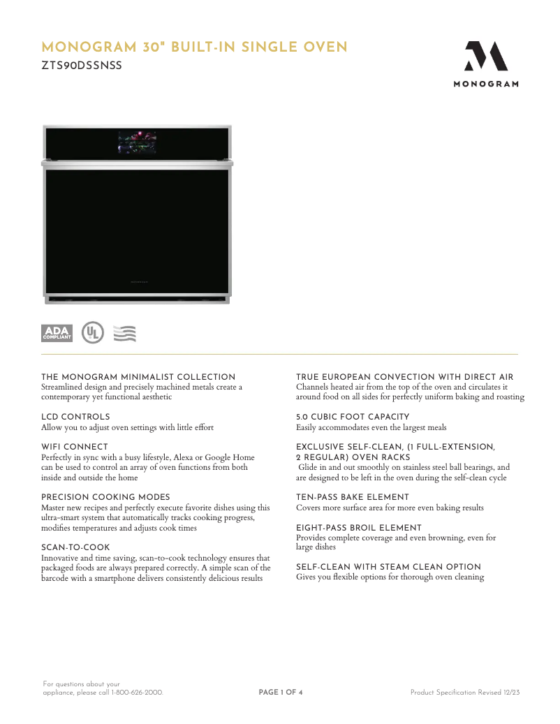Page n°1 - Fiche technique Monogram ZTS90DSSNSS