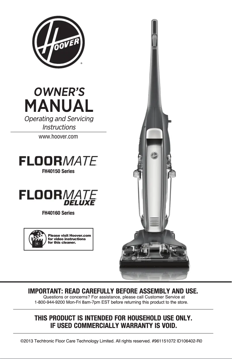 Page n°1 - Manuel utilisateur Hoover FloorMate Deluxe FH40160