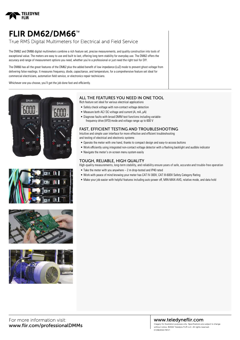 Page 1 de la notice Fiche technique FLIR DM62