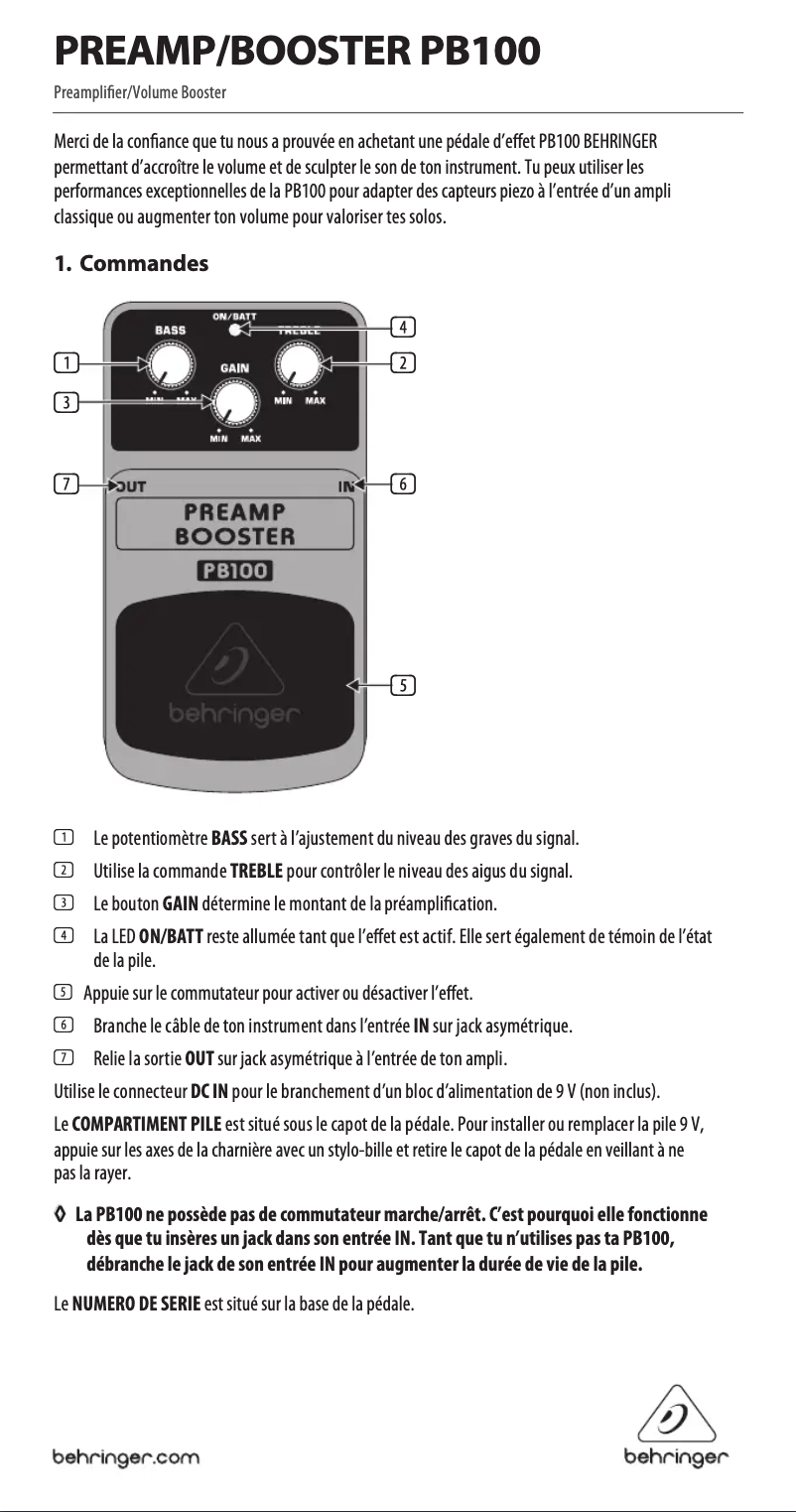 Imagen de la primera página del manual del dispositivo Preamp Booster PB100