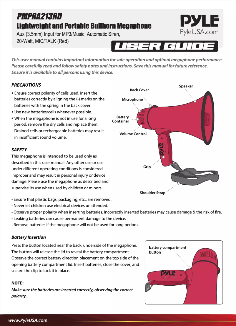 Page 1 de la notice Manuel utilisateur Pyle PMPRA213RD