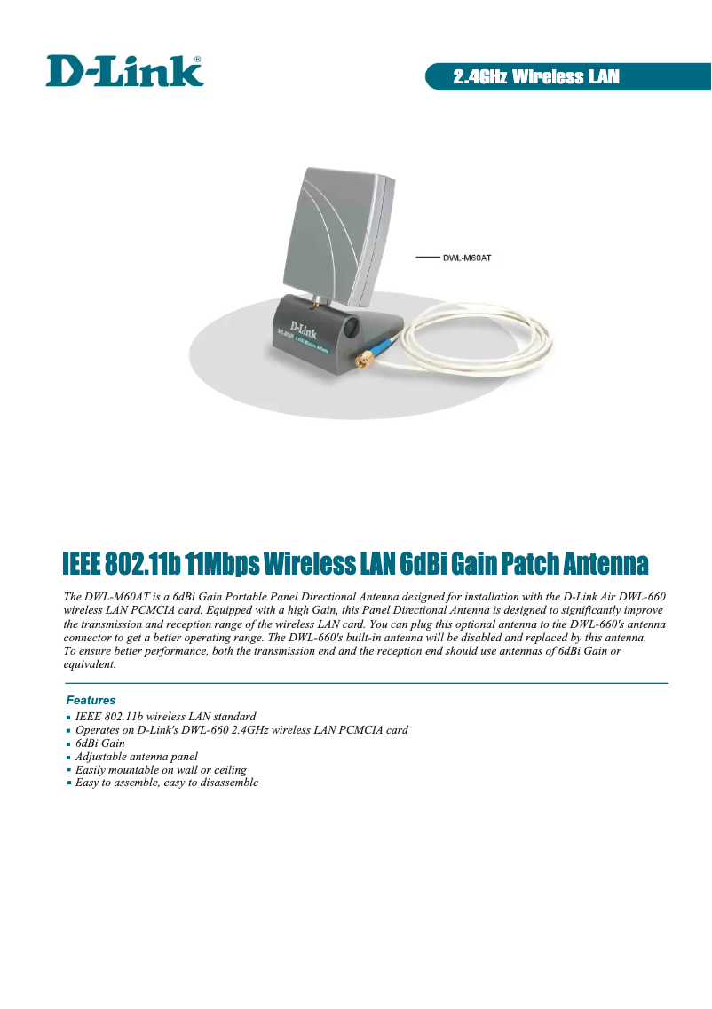 Page 1 de la notice Fiche technique D-Link DWL-M60AT