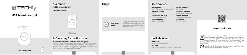 Page 1 de la notice Manuel utilisateur Techly I-ALARM SOS Remote control