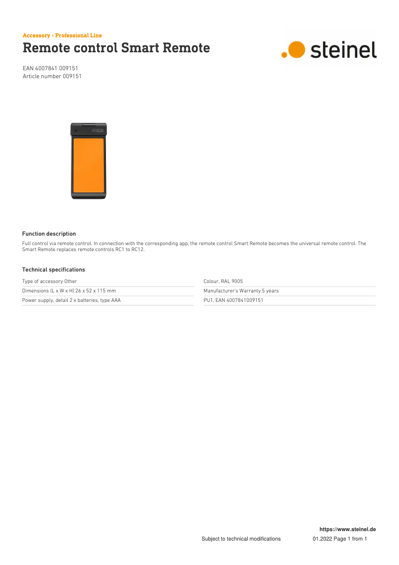 Page n°1 - Manuel utilisateur Steinel Smart Remote
