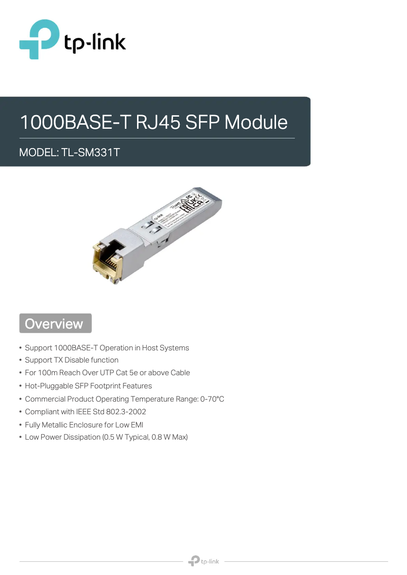 Page 1 de la notice Fiche technique TP-Link TL-SM331T
