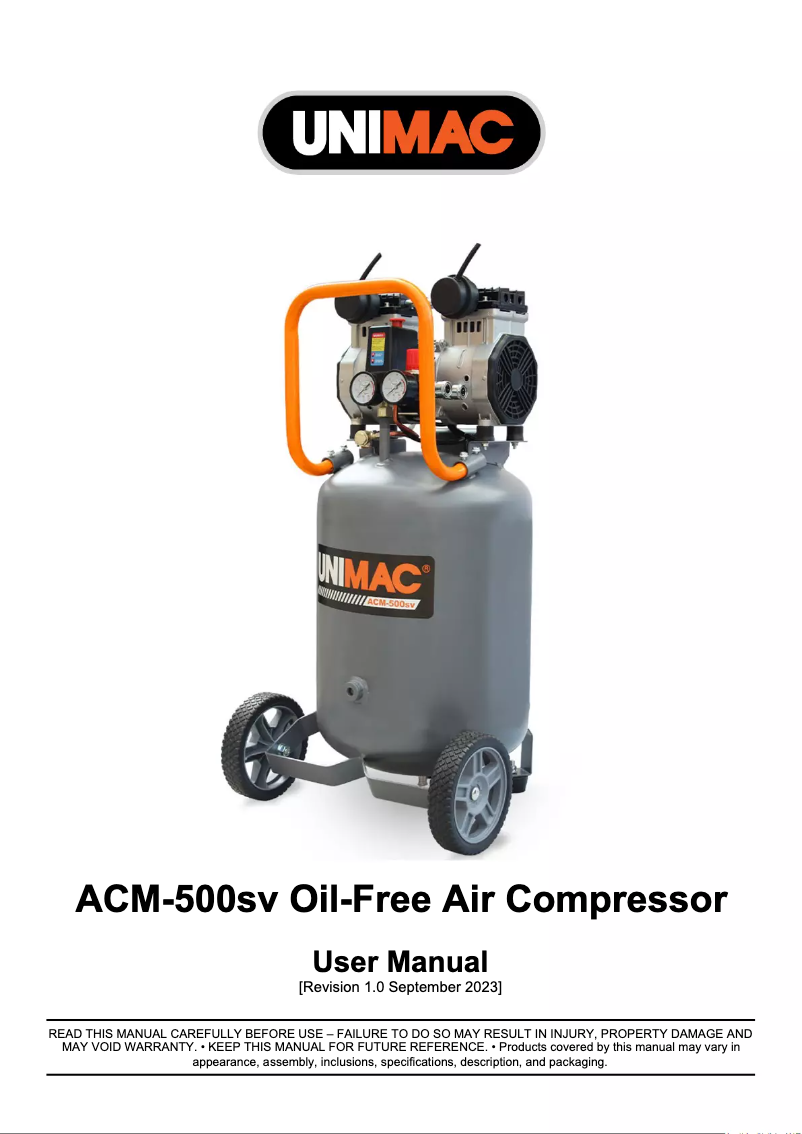 Page n°1 - Manuel utilisateur Unimac ACM-500sv