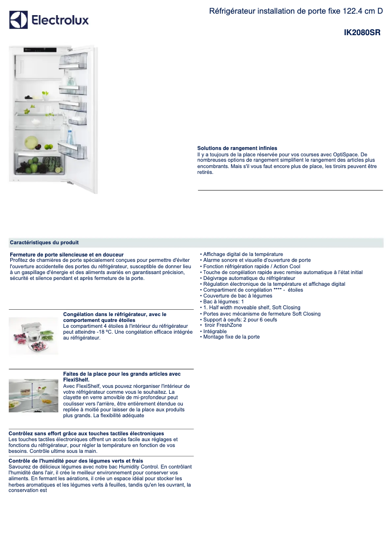 Page 1 de la notice Fiche technique Electrolux IK2080SR