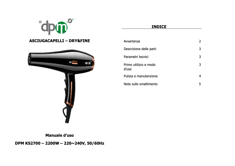 Page n°1 - Manuel utilisateur DPM DPMKS2700